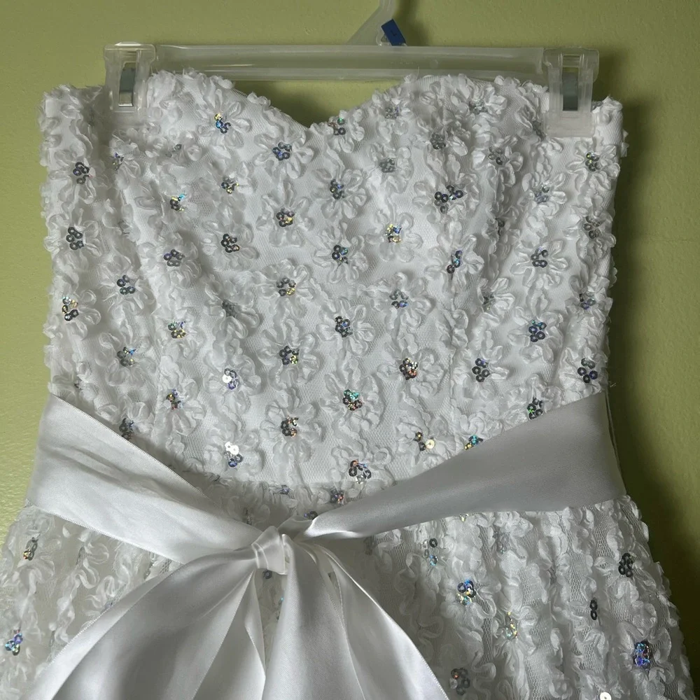 Elias White Strapless Floral Dress with Satin Bow